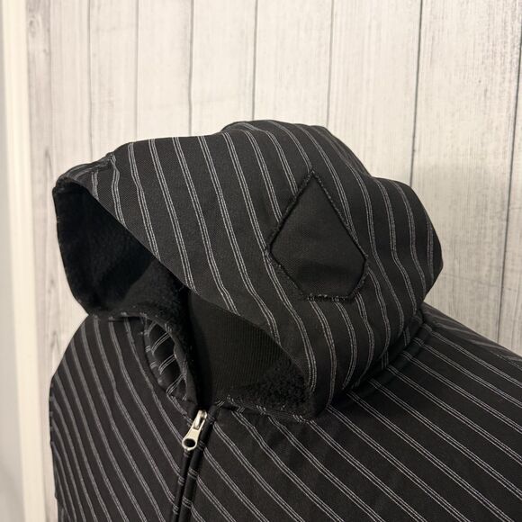 Volcom Men's XL Black Pinstriped Full Zip Sherpa Linen Hooded Jacket - Picture 2 of 7